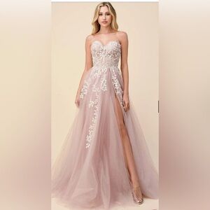 Andrea and Leo Strapless Pink Gown